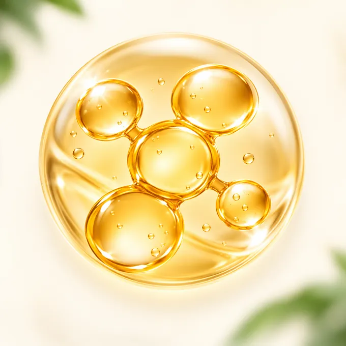 Illustration of a golden molecular complex representing seven ceramides in DR FF Cream.
